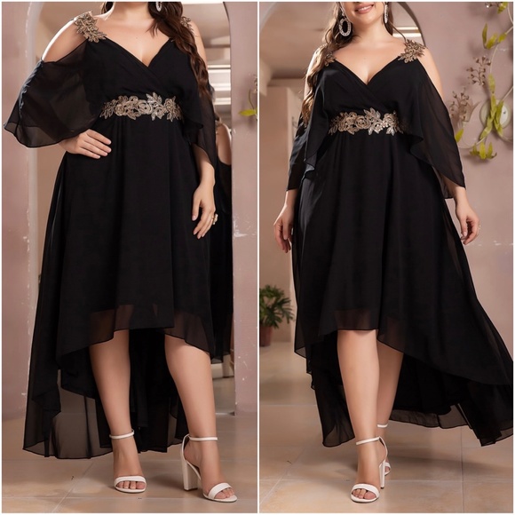 Luxe Plus Sequin Cold Shoulder Formal Evening Prom wedding Dress - Picture 4 of 11